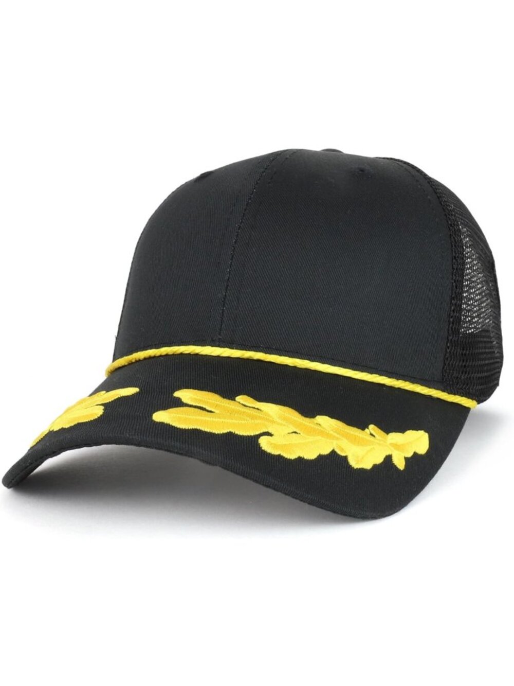 Embroidered Oak Leaf Trucker Cap with Yellow Rope | Stylish Mesh Hat for